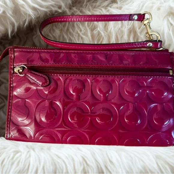 Coach Berry Colored Embossed Wristlet - Picture 2 of 9
